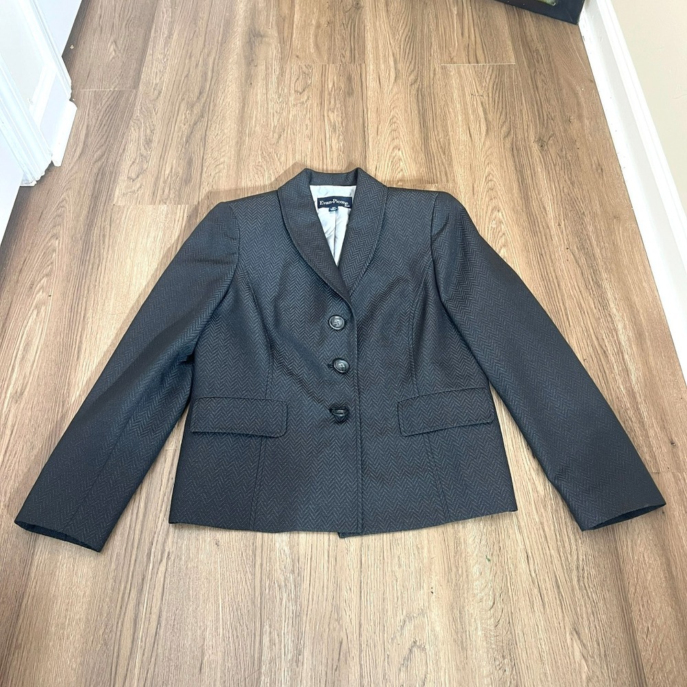 Evan Picone Gray Chevron Pant Suit Size 10P Lined Career Office Classic